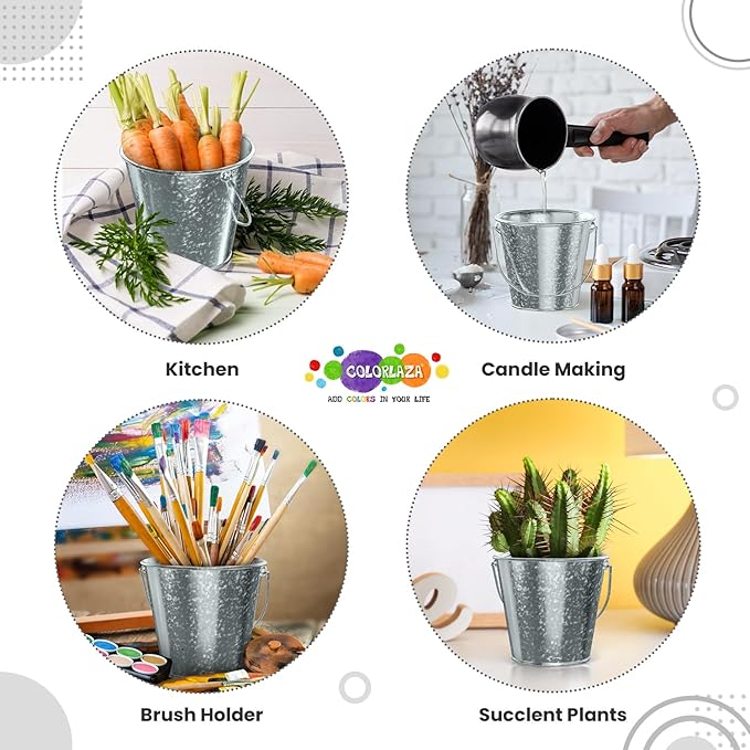 Small Metal Buckets with Handle 6 Pcs – Galvanized Bucket Leak Proof & Rust Resistant 20 fl oz Capacity - Best for Party Décor, Organizing & Decorating Classrooms (Silver, Small 4.3" Top)