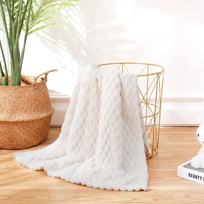 HOMRITAR 4 Pcs Baby Blanket for Unisex 3D Flannel Fleece Fluffy Blanket for Baby Soft Plush Breathable Bed Blanket for All Season Toddler Infant or Newborn 30 x 40 Inch (2 Pcs Blue, 2 Pcs Cream)