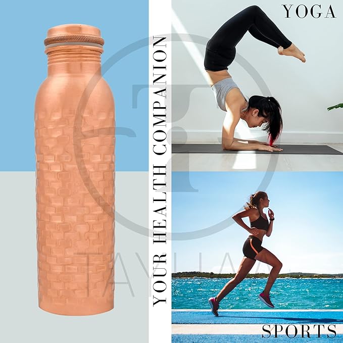 Pure Copper Water Bottle for Drinking - Indian Handmade Ayurveda Healing Benefit Water Bottle for Travel, Hiking, Gym, Office, Outdoor - Normal Finish - 950 ML
