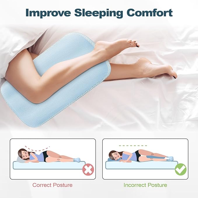 Cooling Memory Foam Knee Pillow for Side Sleepers, Between Legs Pillow, Soothing Relief for Sciatica Back HIPS Knees Joints, with Inner Pillowcase and Extra Foam Filler, Blue