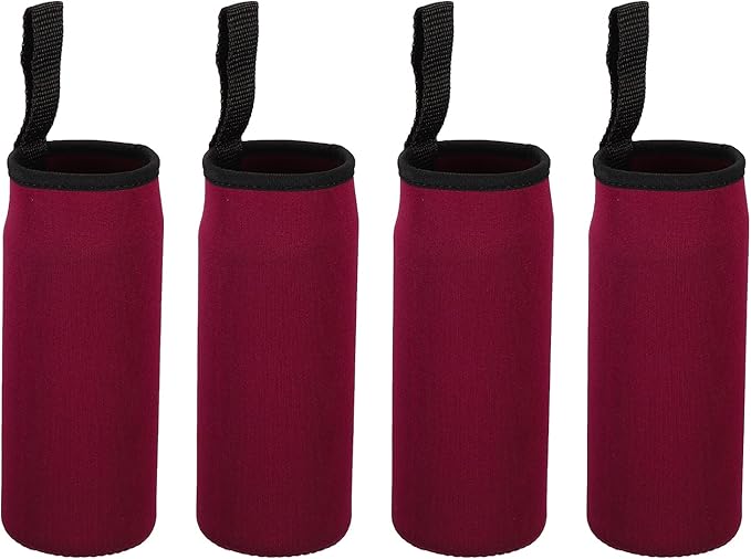 PATIKIL 65mmx180mm Water Bottle Sleeve, 4 Pack Neoprene Insulated Bottle Bag Holder Carrier Pouch with Finger Strap, Wine Red