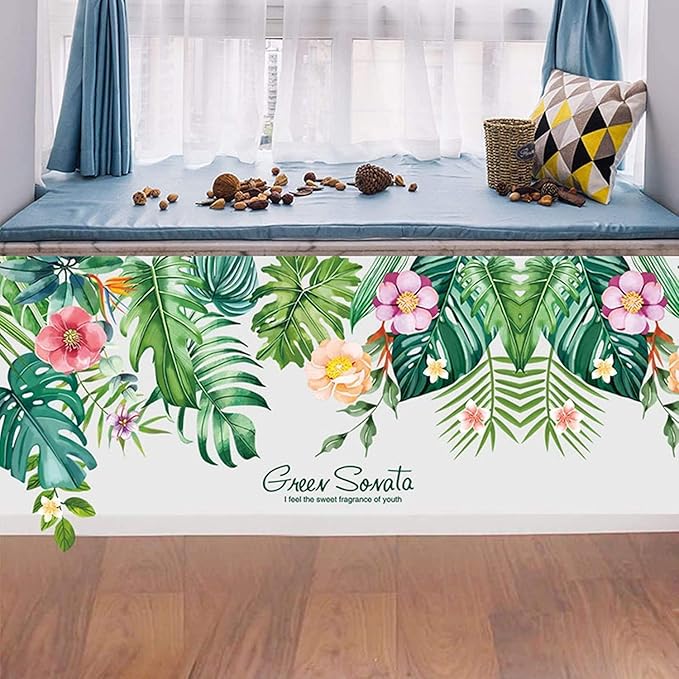 Flowers Wall Decals Vinyl Ancient Style Flowers Wall Stickers Ginkgo Landscape Painting Stickers Spring Flower Tree Branch Window Clings for Kids Room Nursery Living Room Kitchen Decor Gifts (#3)