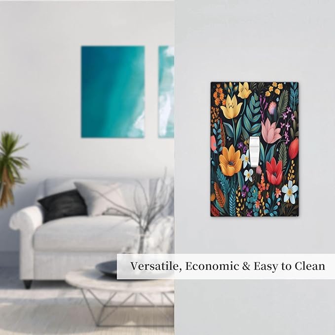 Boho Floral Vintage Flower Leaves Rustic Wildflower Plants 1 Gang Light Switch Covers Single Toggle Wall Plate Decorative Switchcover Electrical Switchplate for Country Bathroom Bedroom Decor