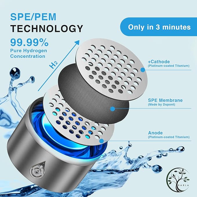 BARLA- 2024 Hydrogen Water Bottle Generator - Rechargeable Hydrogen Water Pitcher - Portable Atmospheric Health Bottles - Hydro Water Ionizer 3min Quick- Echo SPE PEM Technology with Gold Gift Box