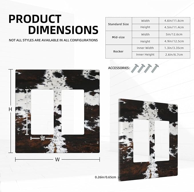 Western Farm Highland Cow Cowhide 2 Gang Rocker Decora Light Switch Cover Decorative Outlet Covers Wall Plate Electrical Faceplate Switchcovers GFCI for Farmhouse Bathroom Bedroom Living Room Decor