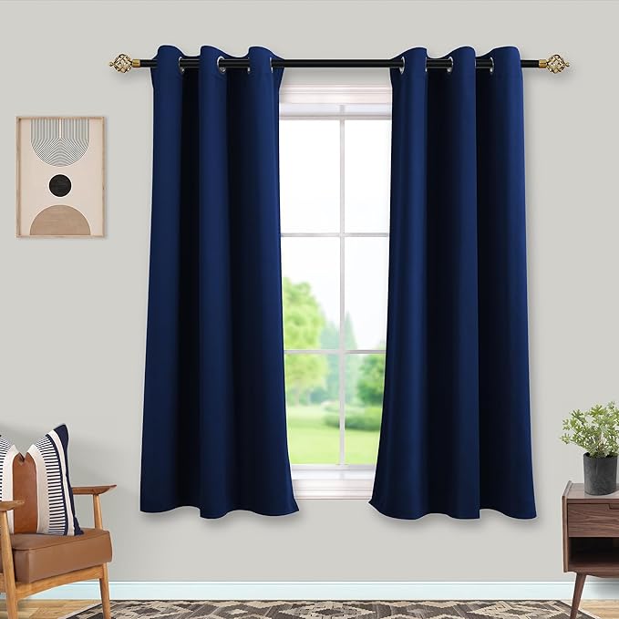 Mrs.Naturall Bathroom Curtains Window,Blackout Kids Curtains for Boys Bedroom,Dark Navy Blue,45 Inch Length,Set of 2 Panels