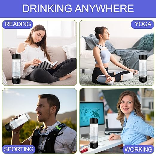 Hydrogen Water Bottle, 2024 Portable Hydrogen Water Bottle Generator with Inhaler Adapter, Rechargeable Hydrogen Rich Water hydrogenator Glass Health Cup for Home Office, 420ML(Black)