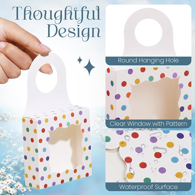 ISKYBOB 20PCS Wine Bottle Box with Window, Kraft Paper Wine Boxes for Gifts Hanging Treat Box Mini Charcuterie Candy Boxes Wine Champagne Bottles Gift Box Goodie Bags for Birthday Party, Colorful Dots