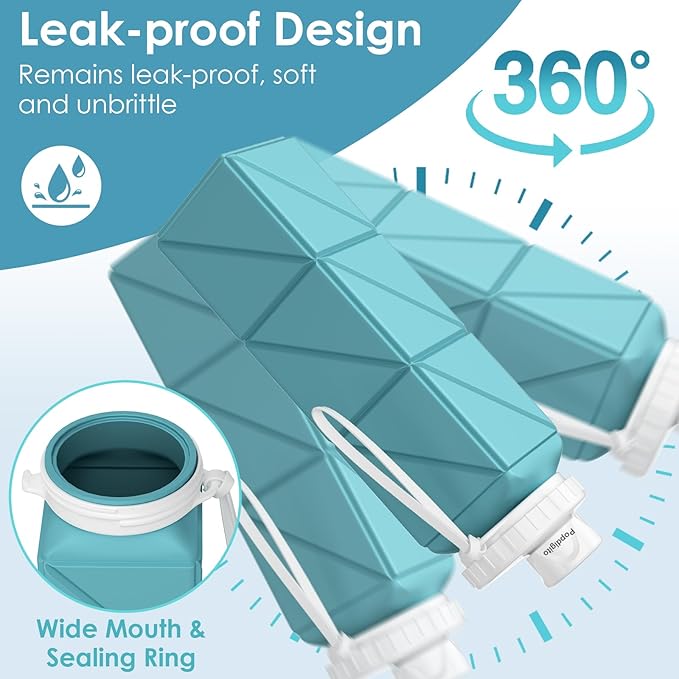 Collapsible Water Bottles,BPA-Free Leak-Proof Silicone Foldable Water Bottle Cup 20.6oz,Durable Lightweight Bottle for Gym Travel Camping Hiking Running (Navy Blue+Green)