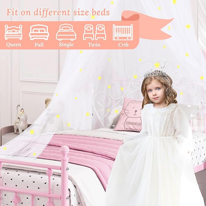 South to East Bed Canopy with Fluorescent Stars Glow in Dark for Kids, Girls Or Adults, Starry Night Bed Canopy Fit Kid Beds, Girls Beds, Twin Or Full Size Beds, Fire Retardant Fabric