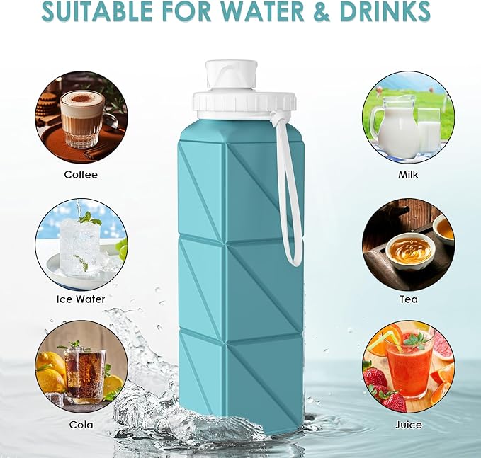 Collapsible Water Bottles,BPA-Free Leak-Proof Silicone Foldable Water Bottle Cup 20.6oz,Durable Lightweight Bottle for Gym Travel Camping Hiking Running (Green)