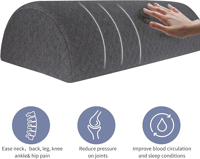 Half Moon Bolster Knee Pillow, Back Pain Relief Memory Foam Leg Pillow, Semi Roll Round Lumbar Leg Wedge for Side Sleepers - Reducing Head Neck Spine Hip Pressure - L