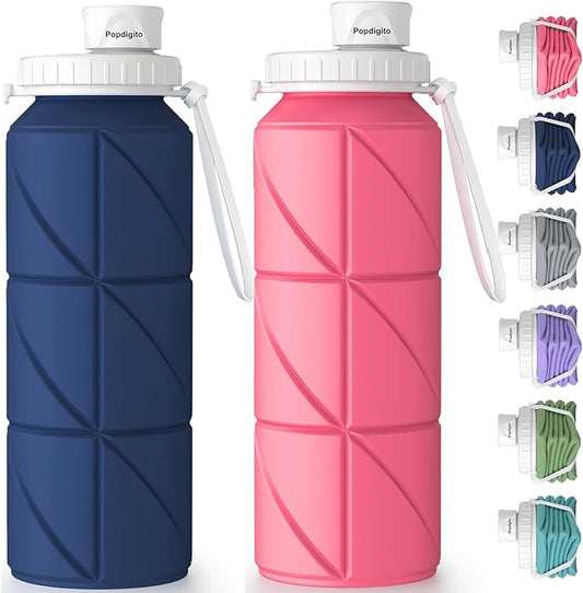 Collapsible Water Bottle 2pcs Foldable Silicone Travel Water Bottle Leakproof Flexible BPA Free Portable,Folding Water Bottle Lightweight for Camping, Hiking,Sports Travel Bottles 23oz