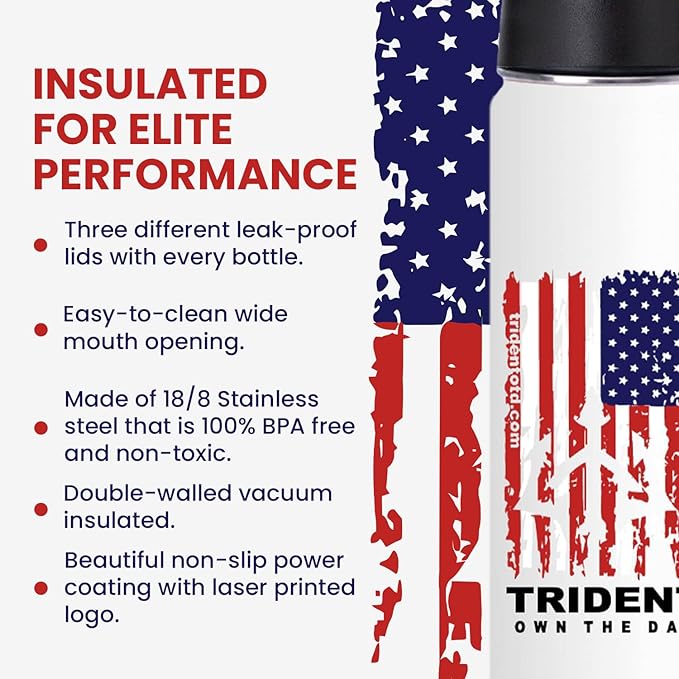 American Flag Water Bottle, 21 oz Insulated Water Bottle, Reusable Water Bottle with Straw, Leak Proof Water Bottles, Thermos Water Bottle - Retired Navy Combat Vet Small Business (White, 21 Oz)
