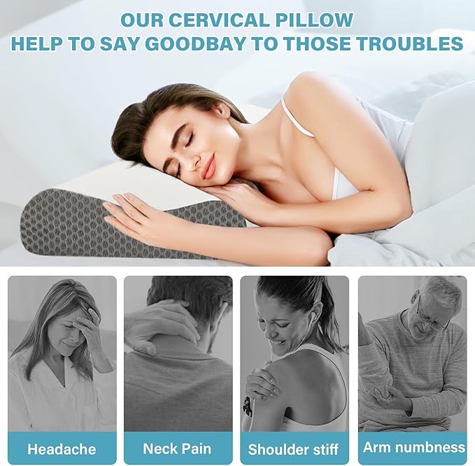Memory Foam Cooling Bed Pillows for Sleeping, Ergonomic Cervical Pillow for Neck and Shoulder Pain Relief, Adjustable Cold Pillow with Pillowcase