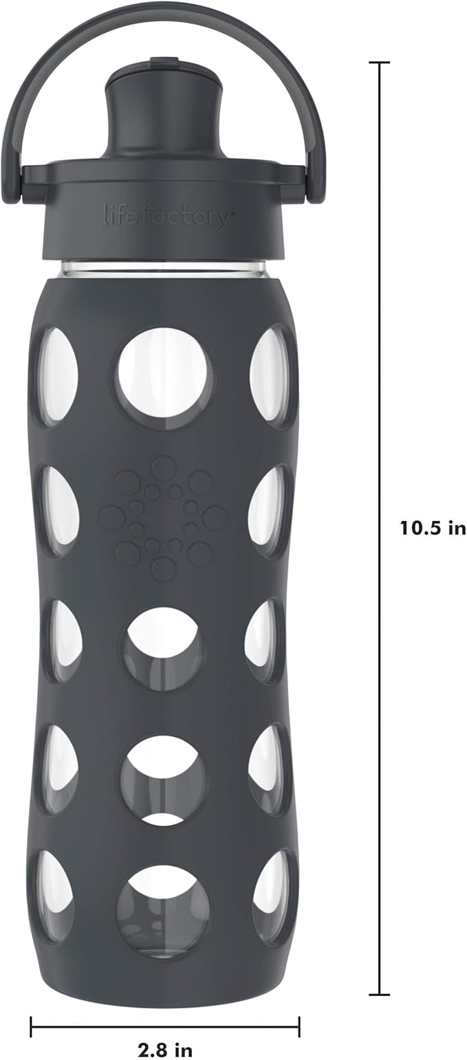 Lifefactory 22-Ounce Active Flip Cap Glass Water Bottle, 22oz, Carbon