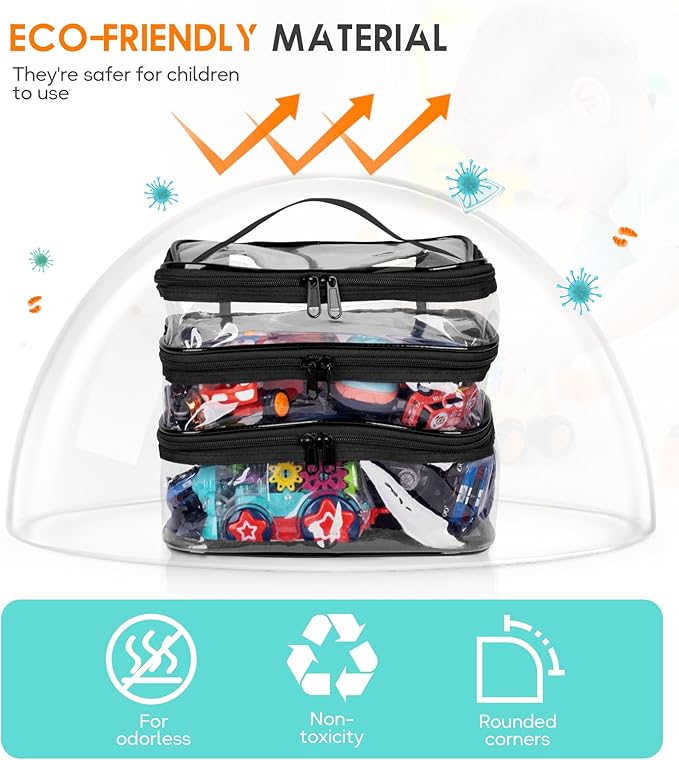 MISSLO 3-Layer Lego Storage Organizer with 3 Manual Pockets Clear Lego Storage Bag for Toys, Puzzles, Bricks, Building Blocks, Crafts (Black)