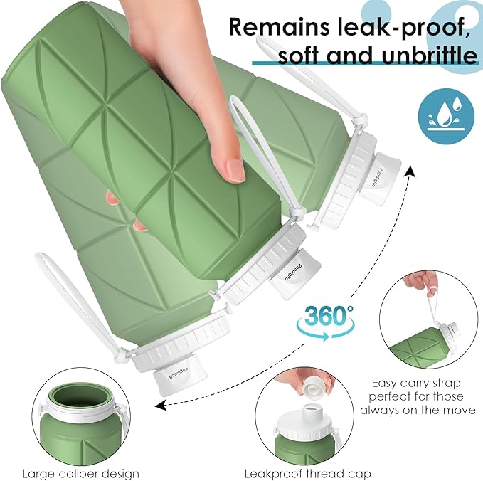 Collapsible Water Bottle Foldable Silicone Travel Water Bottle Leakproof Flexible BPA Free Portable,Folding Water Bottle Lightweight for Camping, Hiking,Sports Water Bottles Travel 23oz