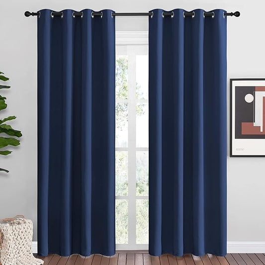 NICETOWN Navy Blackout Curtains 86" Long for Living Room, Thermal Insulated Window Treatment Light Reducing Room Darkening Drapes for Boys Kids Bedroom, Classroom, Apartment (55" W x 86” L， Set of 2)