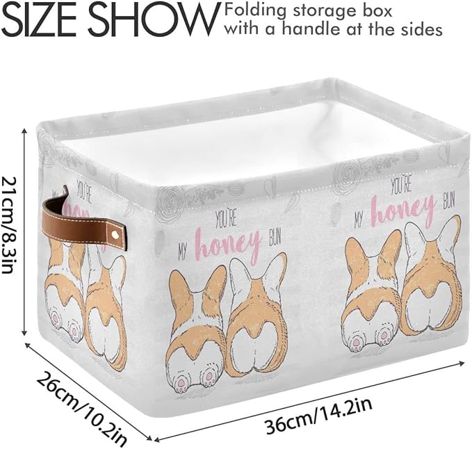 Wamika Cute Dog corgi Butt Storage Basket Fabric Laundry Baskets Honey Bun Puppy Storage Boxes Organizer Bag for Baby Cloth Dog Toy Book Storage Cubes Shelf Closet Bins 16x12x8 Inches