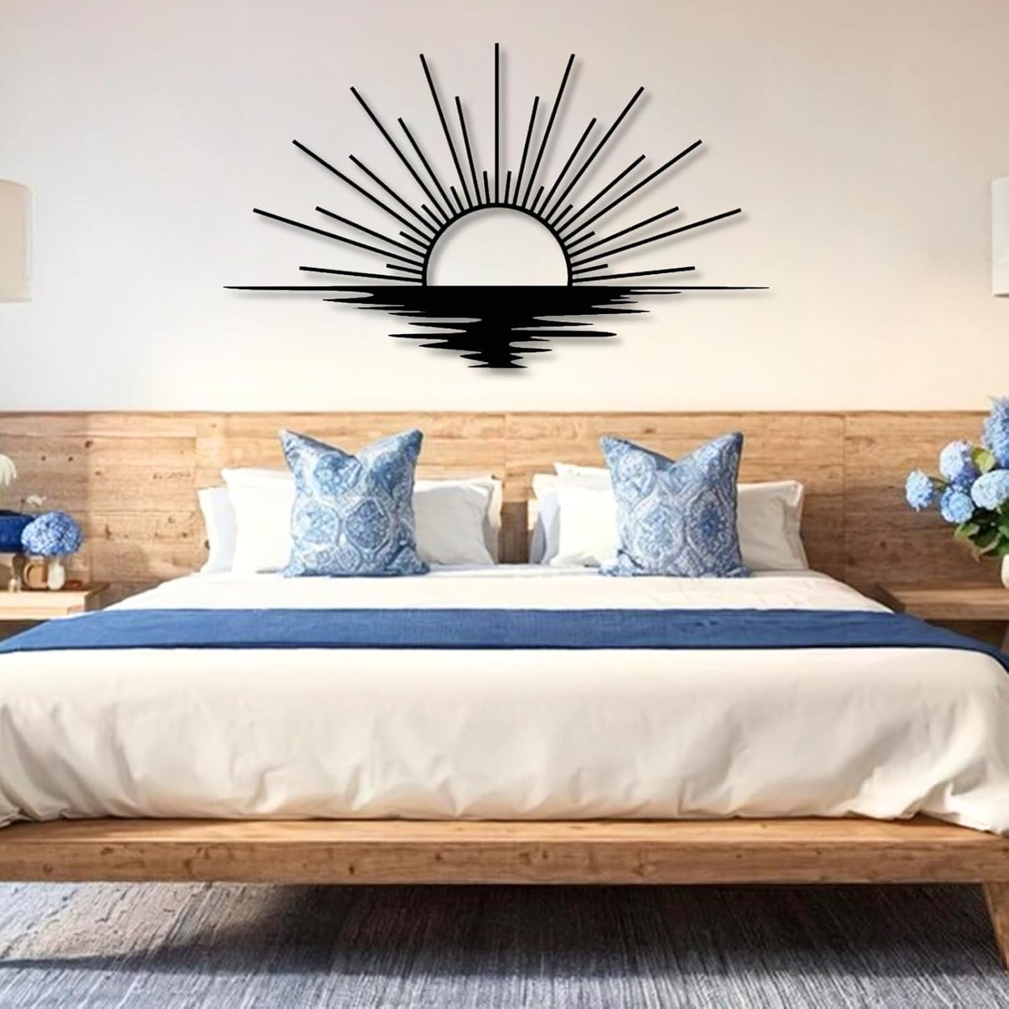 Sunrise Metal Wall Art, Metal Sun Wall Decor, Metal Sun Outdoor Decor, Large Metal Sun Wall Art, Sun Wall Art, Boho Sun Wall Art, Sunshine Metal Sign, Living Room Bedroom Wall Hangings (White, 29"x 17"| 76x45cm )