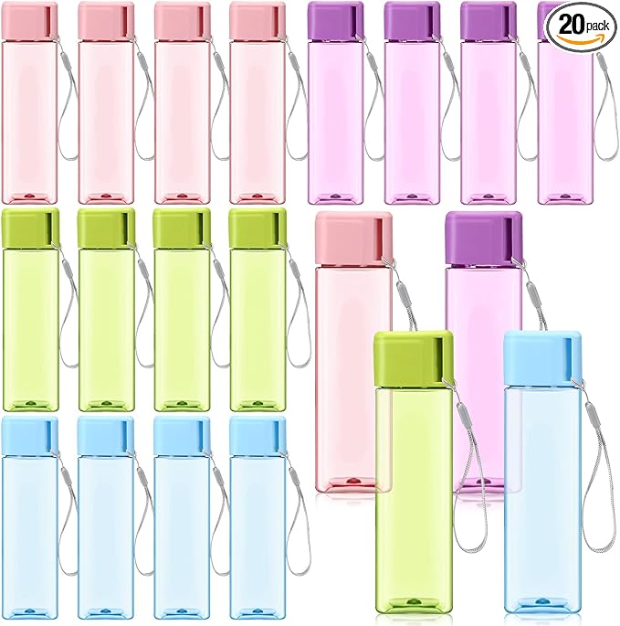 Mifoci 20 Pieces Water Bottle Bulk 17 oz Plastic Water Bottles Bulk Gym Sports Adults Reusable Large Water Bottles for Outdoor Fitness(Colorful,Rectangle)
