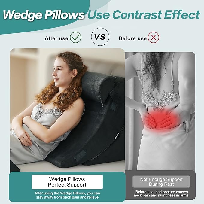 Ganaver 4Pcs Wedge Pillow for Sleeping, Orthopedic Bed Wedge Pillows for After Surgery, Foam Triangle Sit Up Pillow Wedge for Back, Neck, Shoulder Support, Leg Elevation, Acid Reflux, Gerd, Snoring