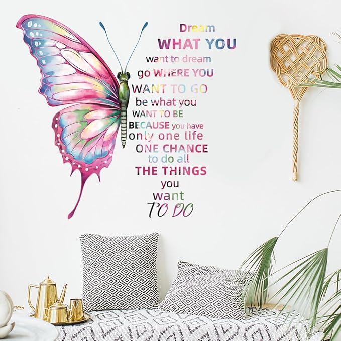 Inspirational Butterfly Wall Decal - Dream Big, Live Boldly - 90cm x 30cm