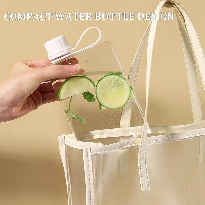 Tritan Transparent Flat Water Bottle samll Water Bottle Slim Square Pocket Bottle Water Flask, BPA Free/Slim Design/Leak Proof Water Bottle for Travel, Outdoor, Sports (Matcha Green, 500ML)