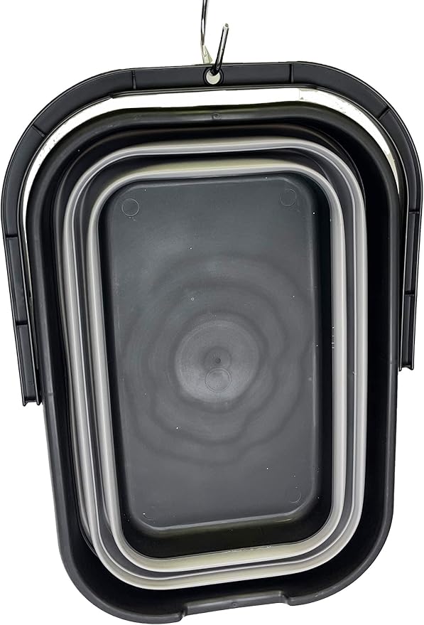 SAMMART 12L (3.1 gallon) Collapsible Rectangular Handy Basket/Bucket/Multiuse Foldable Water Pail for Camping, Fishing (Black/Alloy Grey)