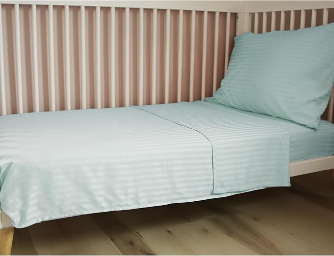 Toddler Bedding Set - 4 Piece Soft Crib Bedding Set for Boys and Girls, Includes Toddler Comforter, Flat Sheet, Fitted Sheet and Pillowcase, Green Stripe