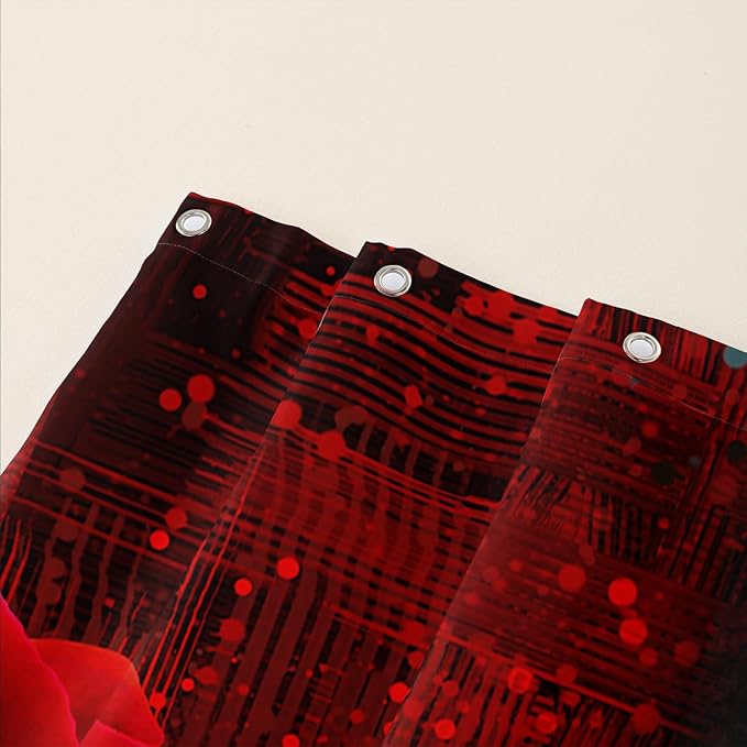 AILONEN Red Rose Shower Curtain for Bathroom, Romantic Rose Flower Bath Curtain,Grey Abstract Waterproof Floral Butterfly Print Shower Curtain Decoration with 12 Plastic Hooks, 72" W*78" H