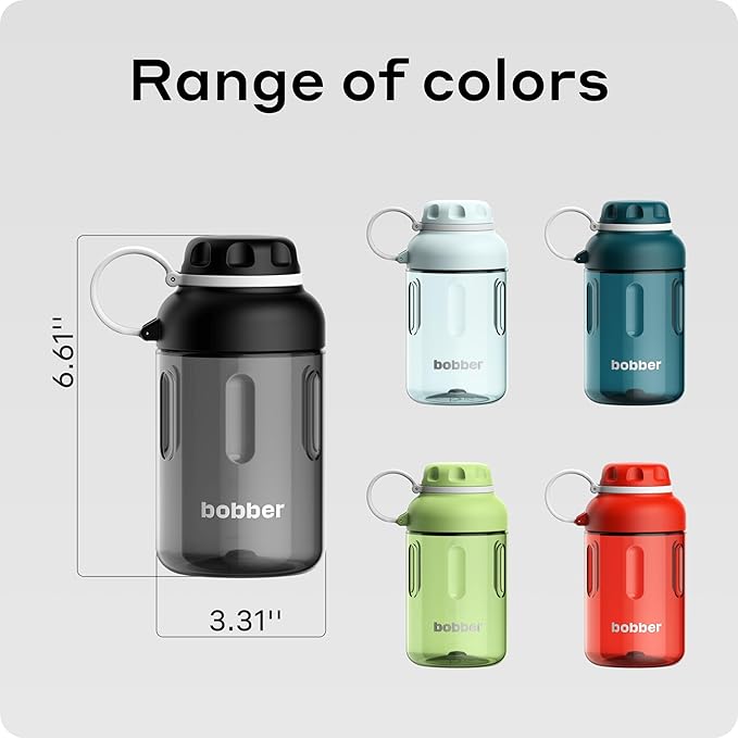 BOBBER 20 oz Tritan Water Bottle with Carry Strap & Strainer Lid — BPA Free Water Bottle for Gym — Dishwasher Safe Sturdy Water Bottle — Easy Carry Leak Proof Gym Workout Bottle for Men, Women (Black)