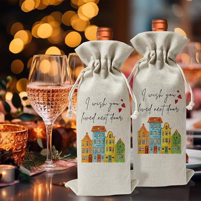 Housewarming Gift Wine Bag, I Wish You Lived Next Door, Housewarming Party Decoration, New Home House Apartment Gift Ideas, Wine Bag for Wine Bottle Gift, House Accessory for Home, Hostess Gift