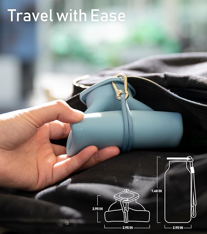 Collapsible Water Bottles 20 oz, Leak Proof, BPA Free Foldable Silicone Travel Water Bottle Cups for Taveling, Outdoors, On the go, Warm Blue