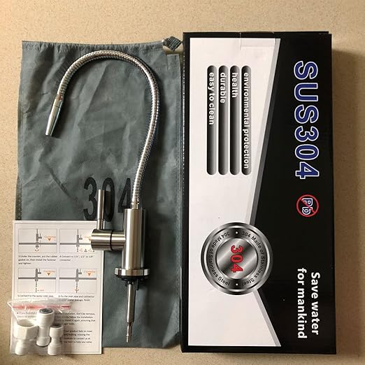 Kitchen Water Filter Faucet with Adjustable Gooseneck, Stainless Steel Drinking Water Faucet Lead-Free Safety for Water Filtration Systems or Reverse Osmosis Systems, Beverage Cold Water Faucet