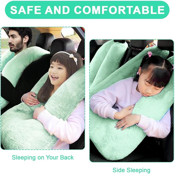 Travel Pillow, Travel Pillow for Kids, Sleeper Hold Pillow Travel, Removable U-Shaped Pillow for Adults and Children to Support Head and Body in The Back Seat of Long Car Trips (LightGreen)