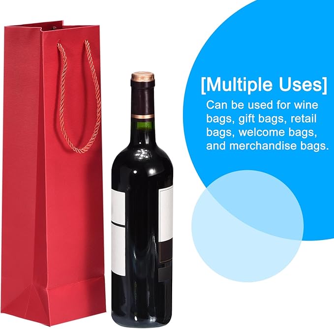 uxcell Wine Bags, 12pcs Red 4 x 4 x 14 In Wine Gift Bags with Rope Handles Paper Wine Tote Bag for Wedding Birthday Christmas Party Supplies