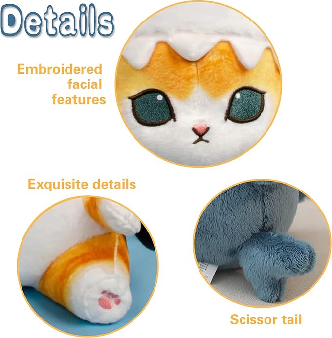 Kawaii Shark Cat Plush Toy Stuffed Animal Doll, Cute Soft Pillow Stress Release Hugs Toys Christmas Halloween Birthday Gifts for Kids Boys Girl Best Gift (Blue - Yellow,9 inch)