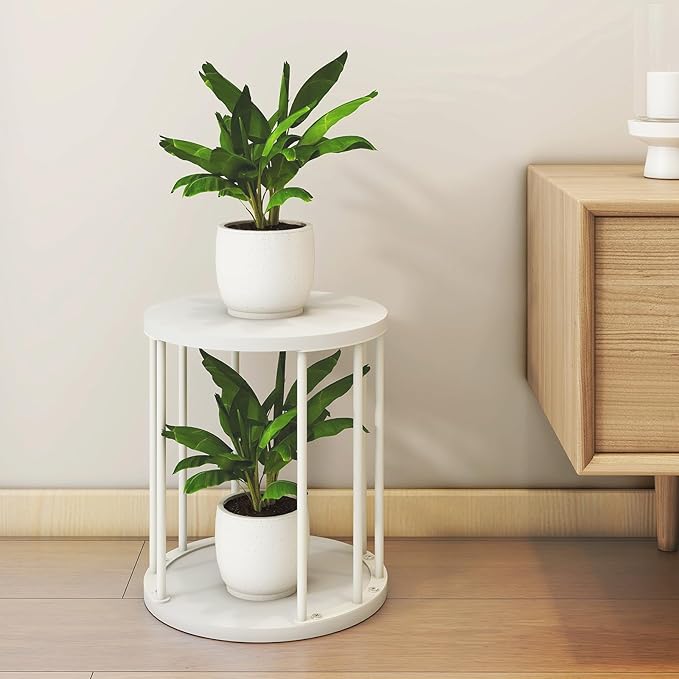 HDANI Wooden Stool Set of 2 for Kids,Adults,300lbs Load Capacity Garden Round Wood Stool,Non-Slip Small Step Stool for Plant Stand,Kitchen,Bathroom and Bedroom,White