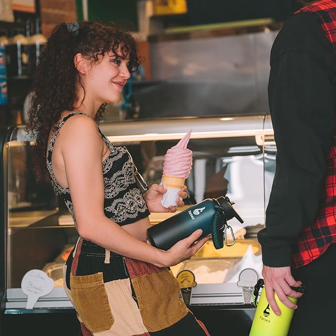 Farsea Insulated Water Bottle With Paracord Handle, Protective Silicone Boot and 2 Lids (Straw Lid & Spout Lid), Stainless Steel Water Bottle Wide Mouth, Double Wall Sweat-Proof BPA-Free,40 oz