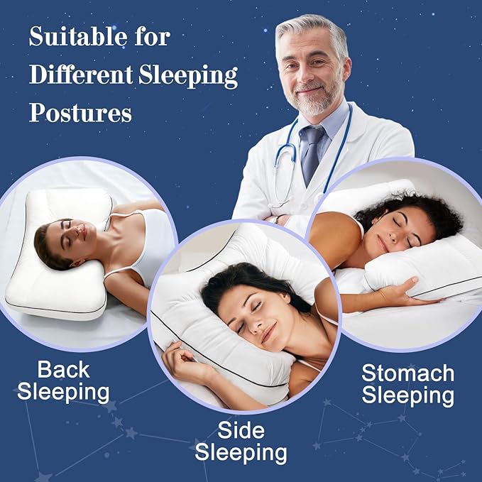 Cervical Neck Pillow for Sleeping, Ergonomic Pillow for Neck Pain Relief, Memory Foam Pillows for Bed, White Side Sleeper Pillows for Adults, 24" x 17"