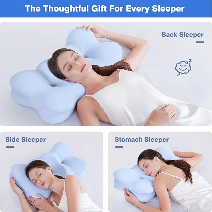 Cooling Cervical Neck Pillow for Sleeping, Cloud Shape Memory Foam Contour Pillows for Neck and Shoulder Pain, Ergonomic Orthopedic Cozy Bed Pillow for Side Back Stomach Sleepers, Mom Dad Gifts