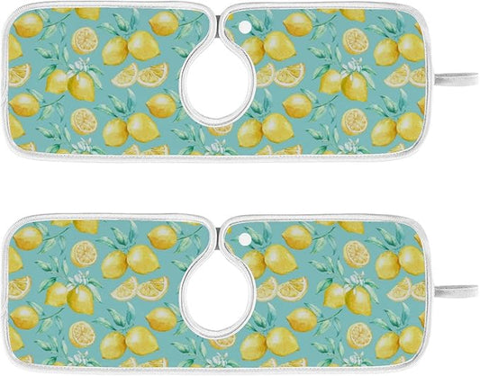 Kitchen Faucet Absorbent Mat,Lemon Fruit Summer Water Splash Guard for Sink, Faucet Drip Catcher Thicken Sponge Microfiber Faucet Water Catcher Mat Sink Absorbent Mat for Kitchen 14x5in 2 Pack