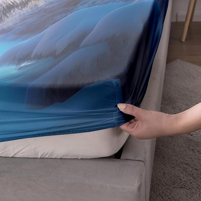 AILONEN Wolf Fitted Sheet Set Twin XL Size, Winter Forest Wildlife Bedding Set Wolf Sheet Set for Boys Teen Kids,Safari Wolf Printed Bed Sheet Set Wolf Fitted Sheet with 2 Pillowcases,3 Pieces