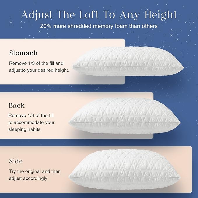 Phantoscope Memory Foam Pillows for Sleeping, Shredded Memory Foam Cooling Pillows King Size 2 Pack - Adjustable Bed Pillows with Case for Hot Sleepers, Firm Pillow for Neck Shoulder Pain, King