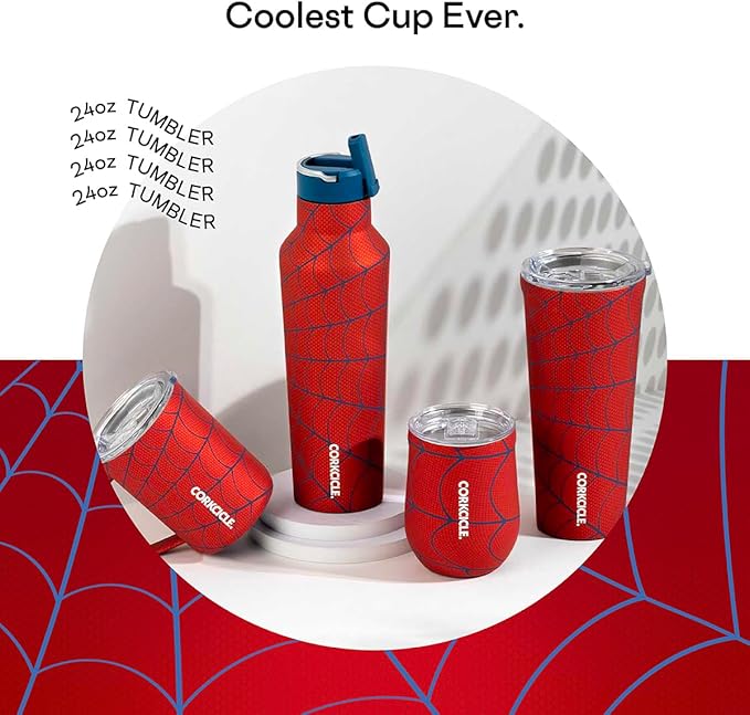 Corkcicle x Marvel Spider-Man Classic Insulated Coffee Mug with Lid, 24 oz – Stainless Steel Travel Tumbler Keeps Drinks Cold 9+hrs, Hot 3hrs – Cupholder Friendly Travel Coffee Tumbler