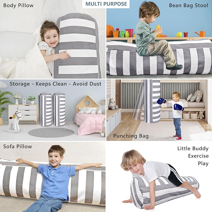 Stuffed Animal Storage Bean Bag Cover for Kids, Bean Bag Stuffed Animal Storage for Boys and Girls - Organize, Sit, Play, Box Help Promote Comfort - X-Large, Cylinder, Premium Cotton Canvas