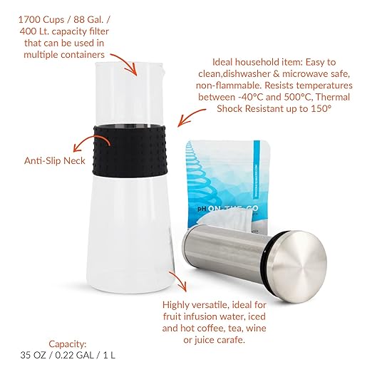 Invigorated Water High pH Alkaline Water Pitcher - Removes Chlorine and Heavy Metals with Multistage Filtration System - Better Hydration with A Healthy Lifestyle - Mental Clarity & Improved Energy