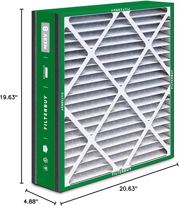 Filterbuy 20x20x5 Air Filter MERV 8 Dust Defense (2-Pack), Pleated HVAC AC Furnace Air Filters Replacement for Trion Air Bear 255649-103 & More (Actual Size: 19.63 x 20.63 x 4.88 Inches)